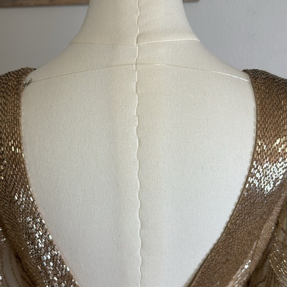VINTAGE Peak Evenings 100% Silk Hand Beaded Gown Dress size 6 4 Champagne - Picture 9 of 16
